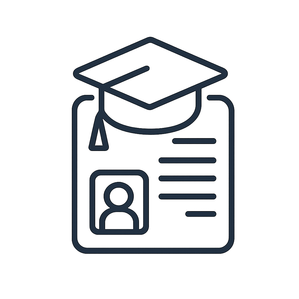 Illustration of a blue course completion or certificate outline.